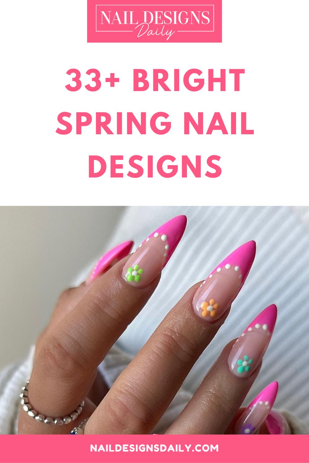 pinterest image for an article about  Bright Spring Nail Designs