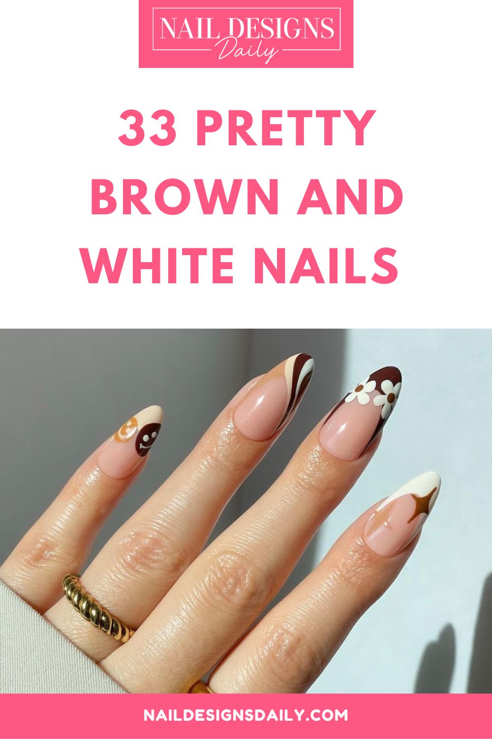 pinterest image for an article about  Brown And White Nails