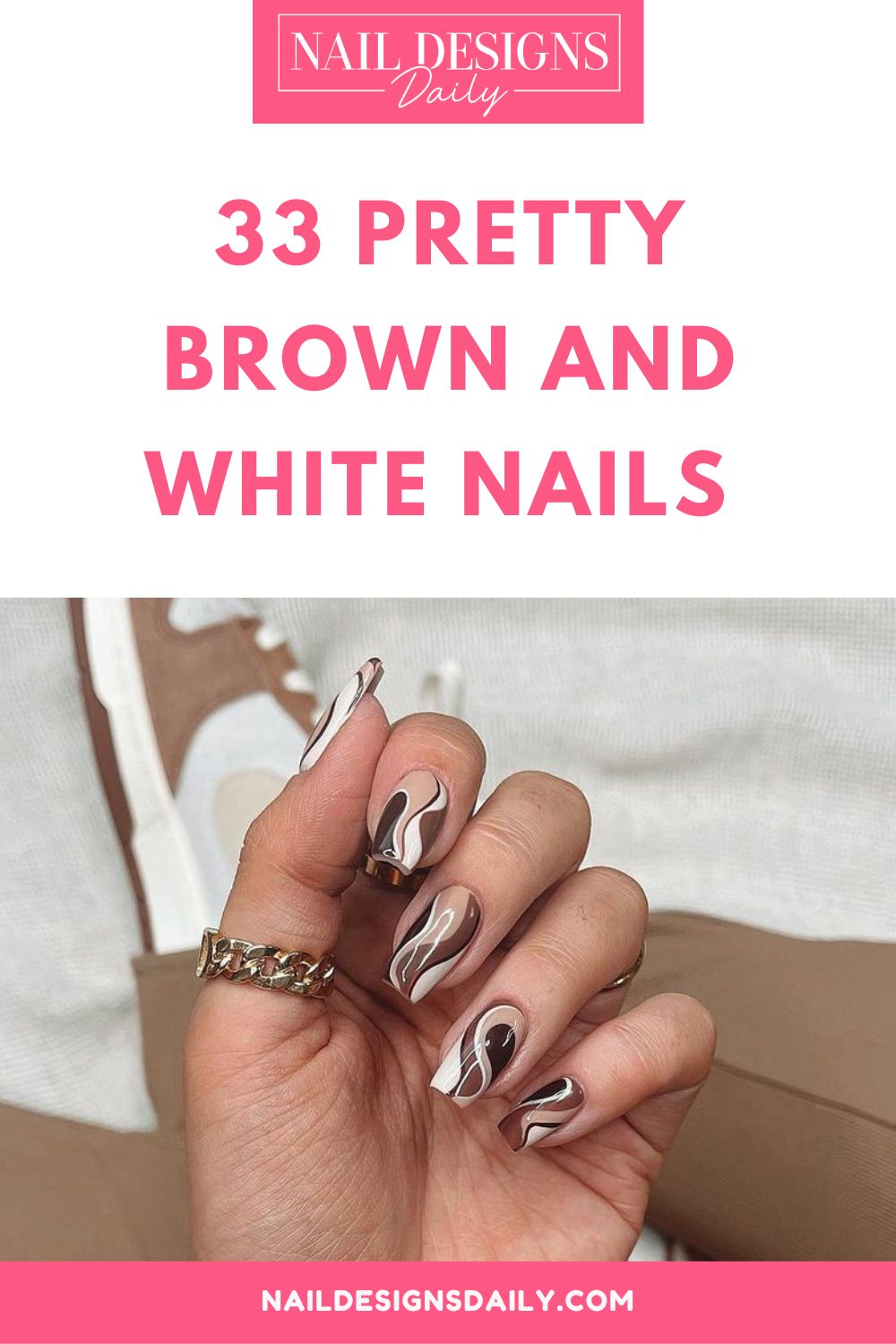 pinterest image for an article about  Brown And White Nails