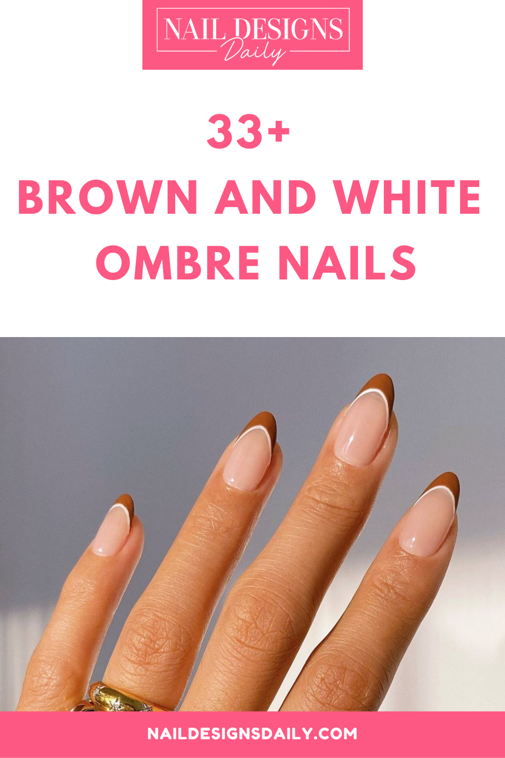 pinterest image for an article about Brown And White Ombre Nails