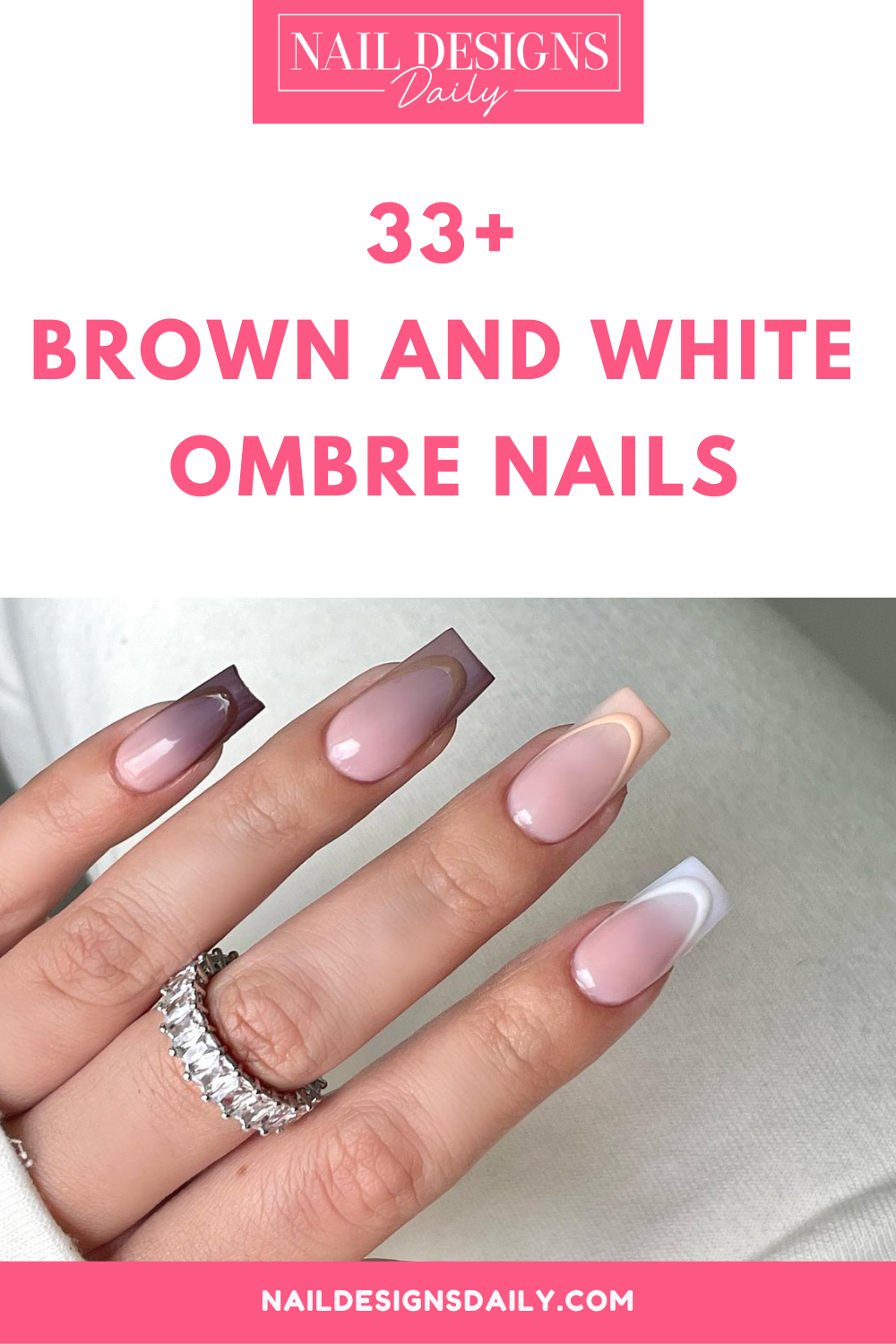 pinterest image for an article about Brown And White Ombre Nails