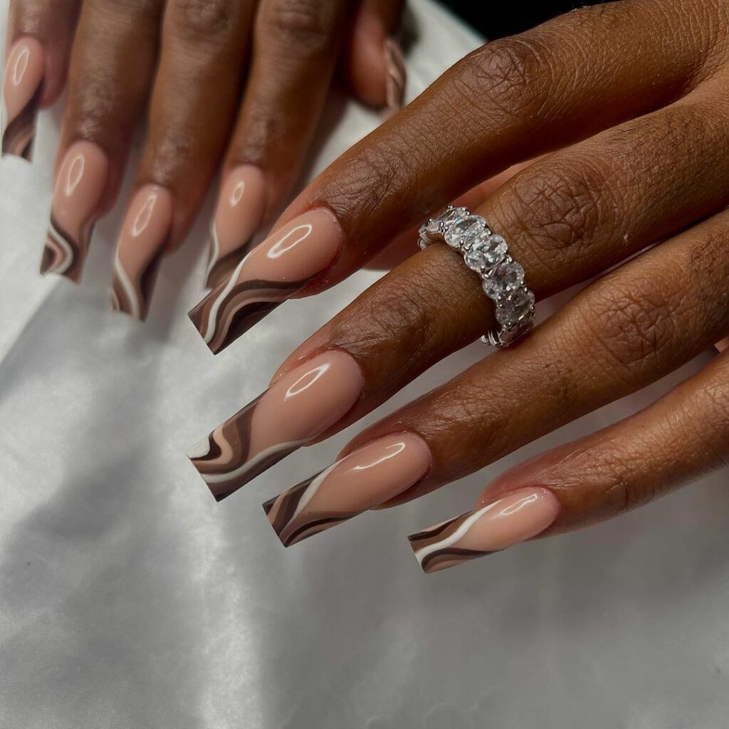 Brown Nails With White Tips