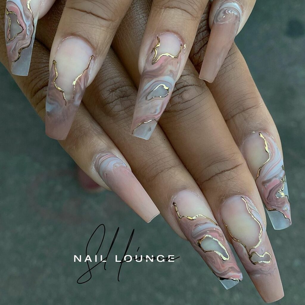 Brown and White Marble Nails