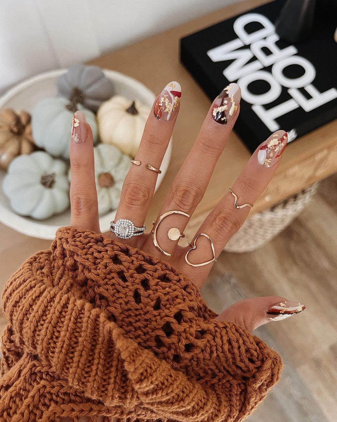 Brown and White Nails
