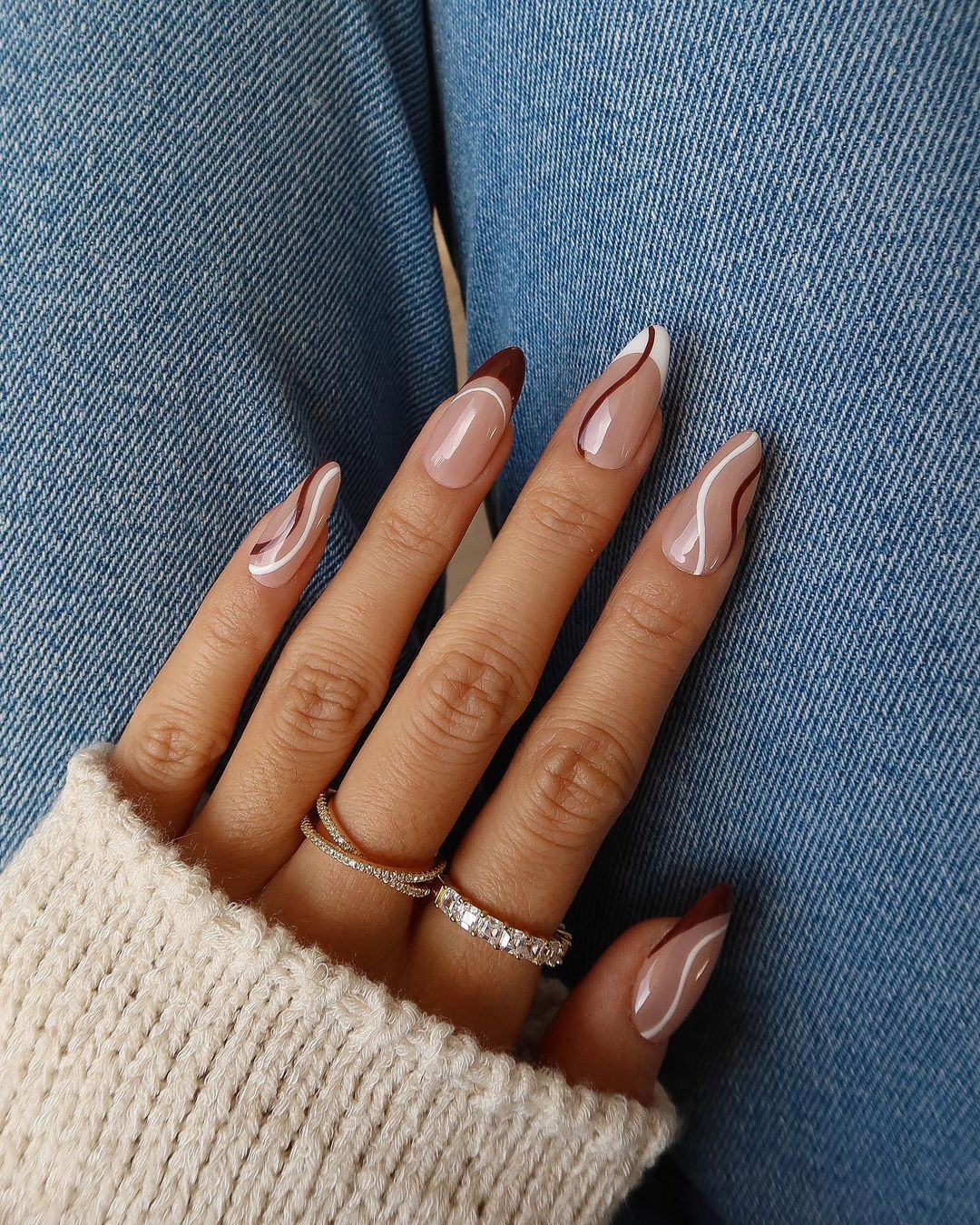 Brown and White Nails
