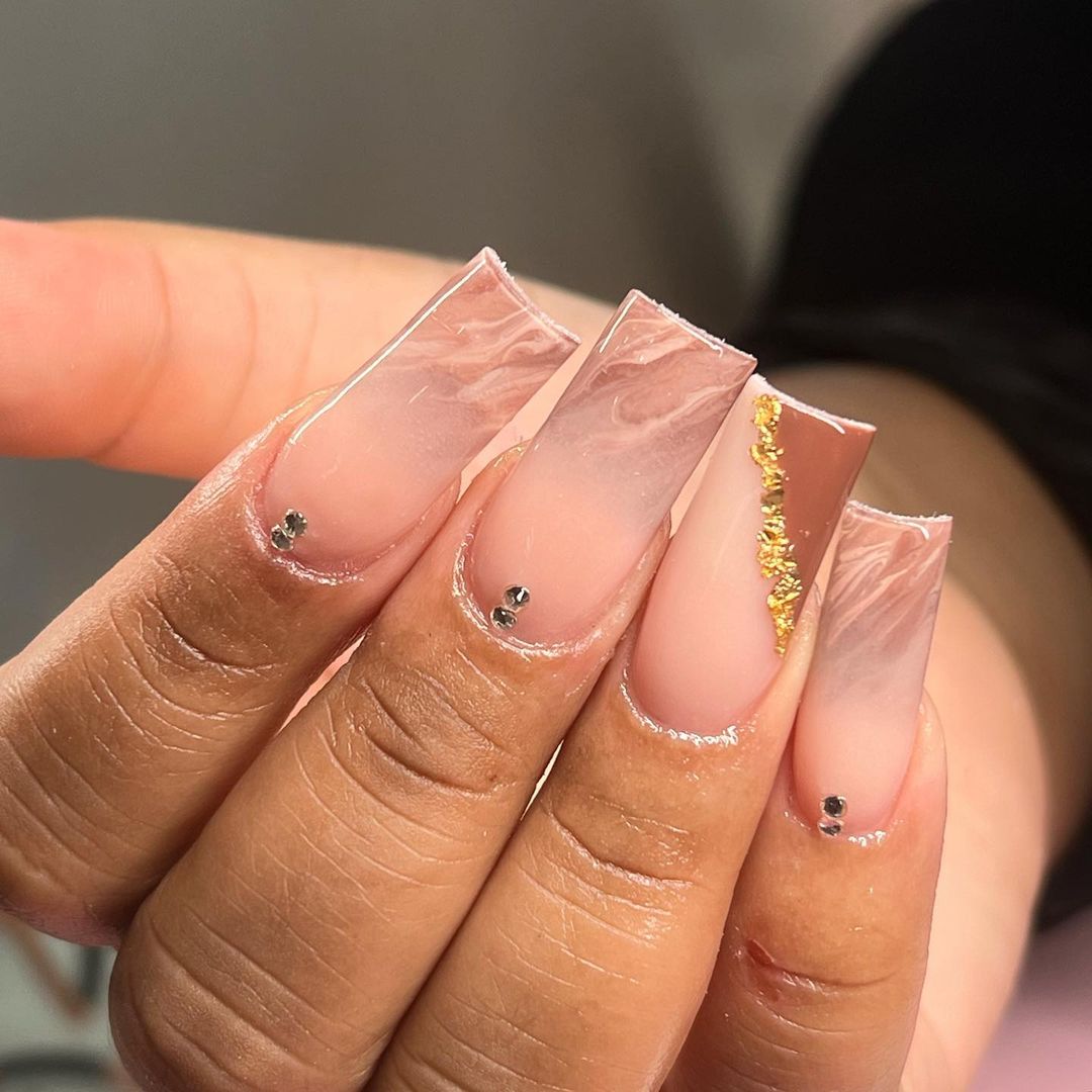 Brown and White Ombre Nails