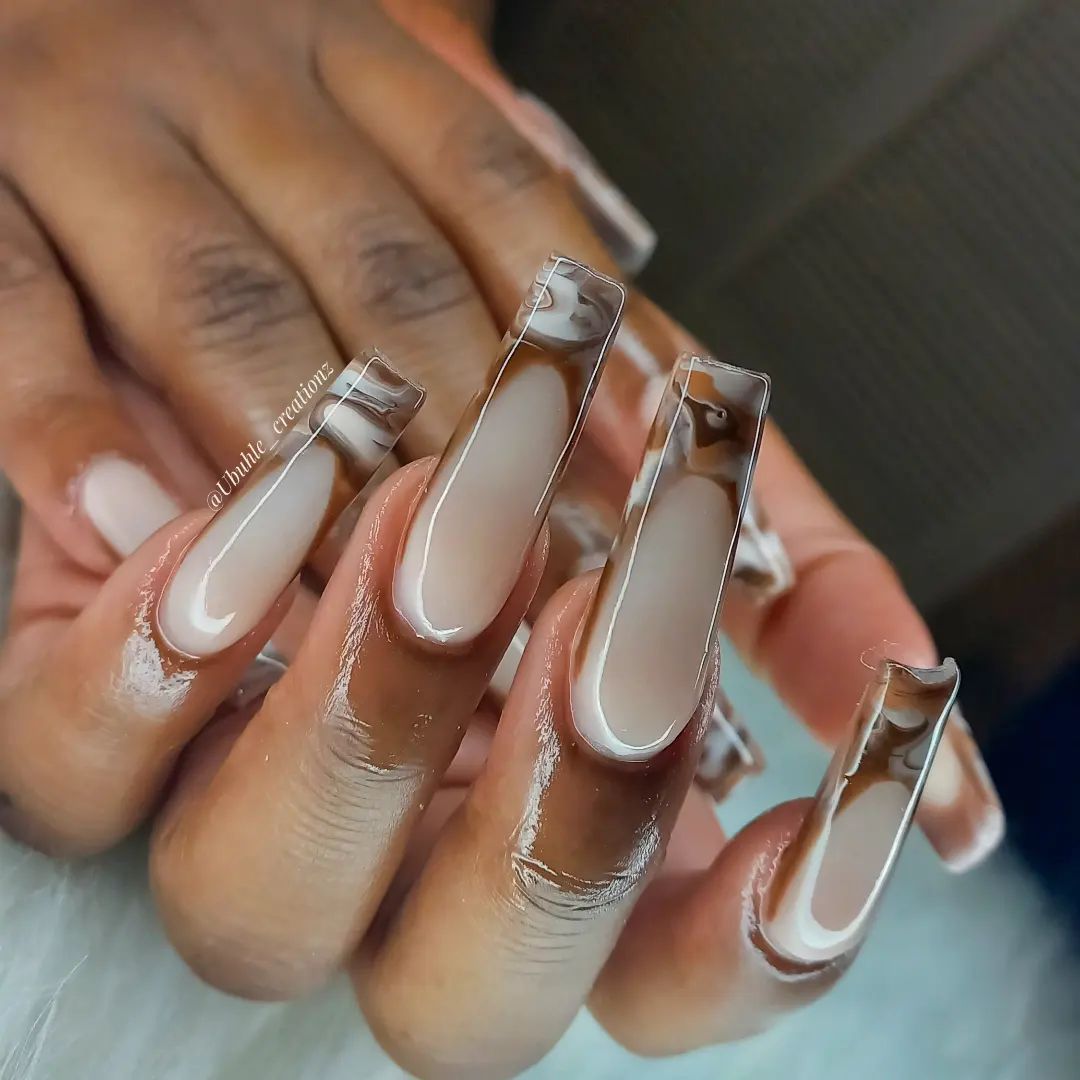 Brown and White Ombre Nails
