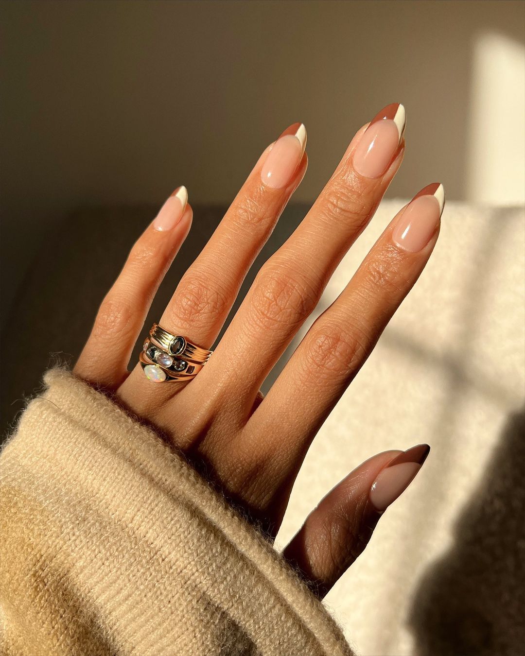 Brown and White Ombre Nails