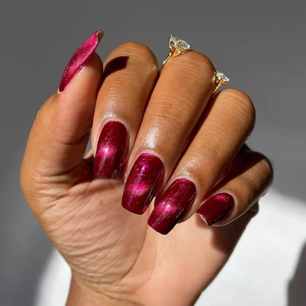 Dark Red Sparkly Nails