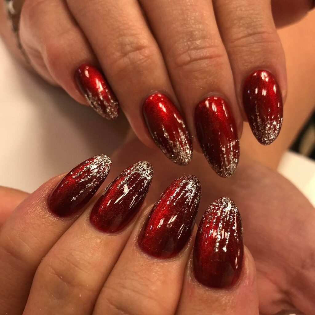Dark Red Sparkly Nails