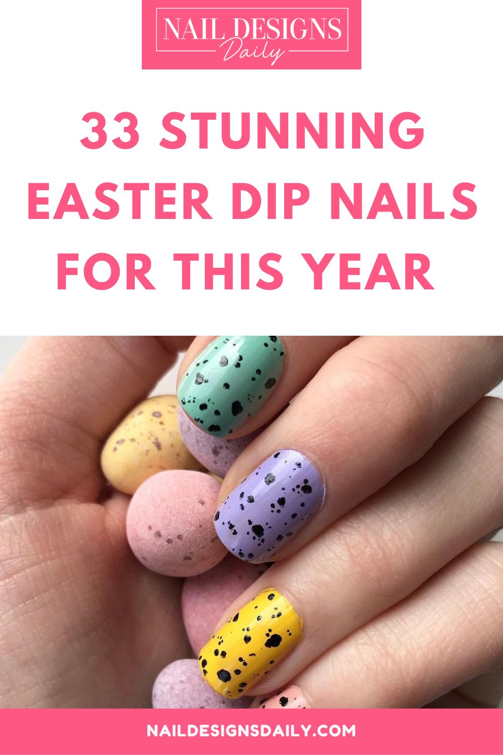 pinterest image for an article about   Easter Dip Nails
