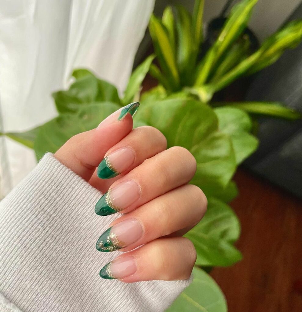 Green and Silver French Tip Nails