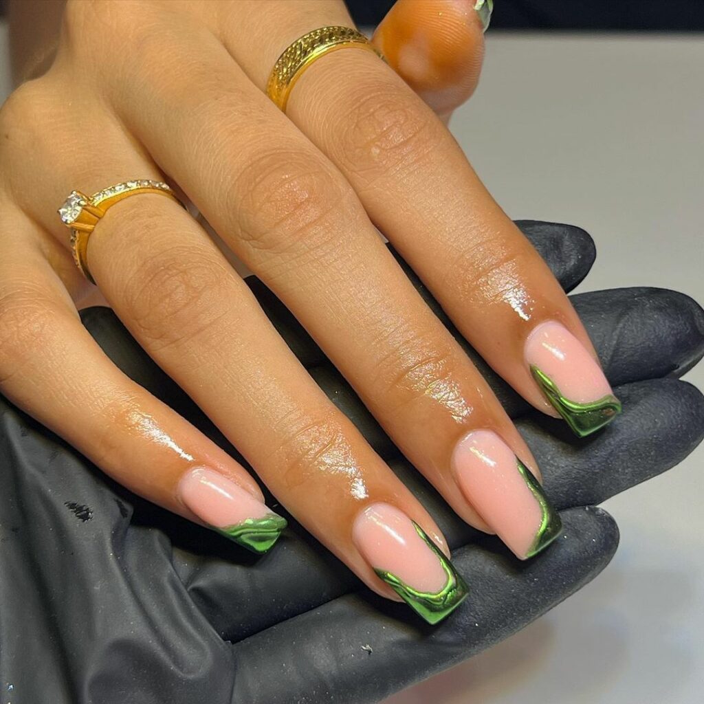 Green and Silver French Tip Nails7