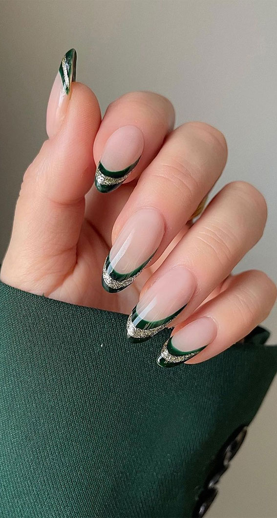 Green and Silver French Tip Nails