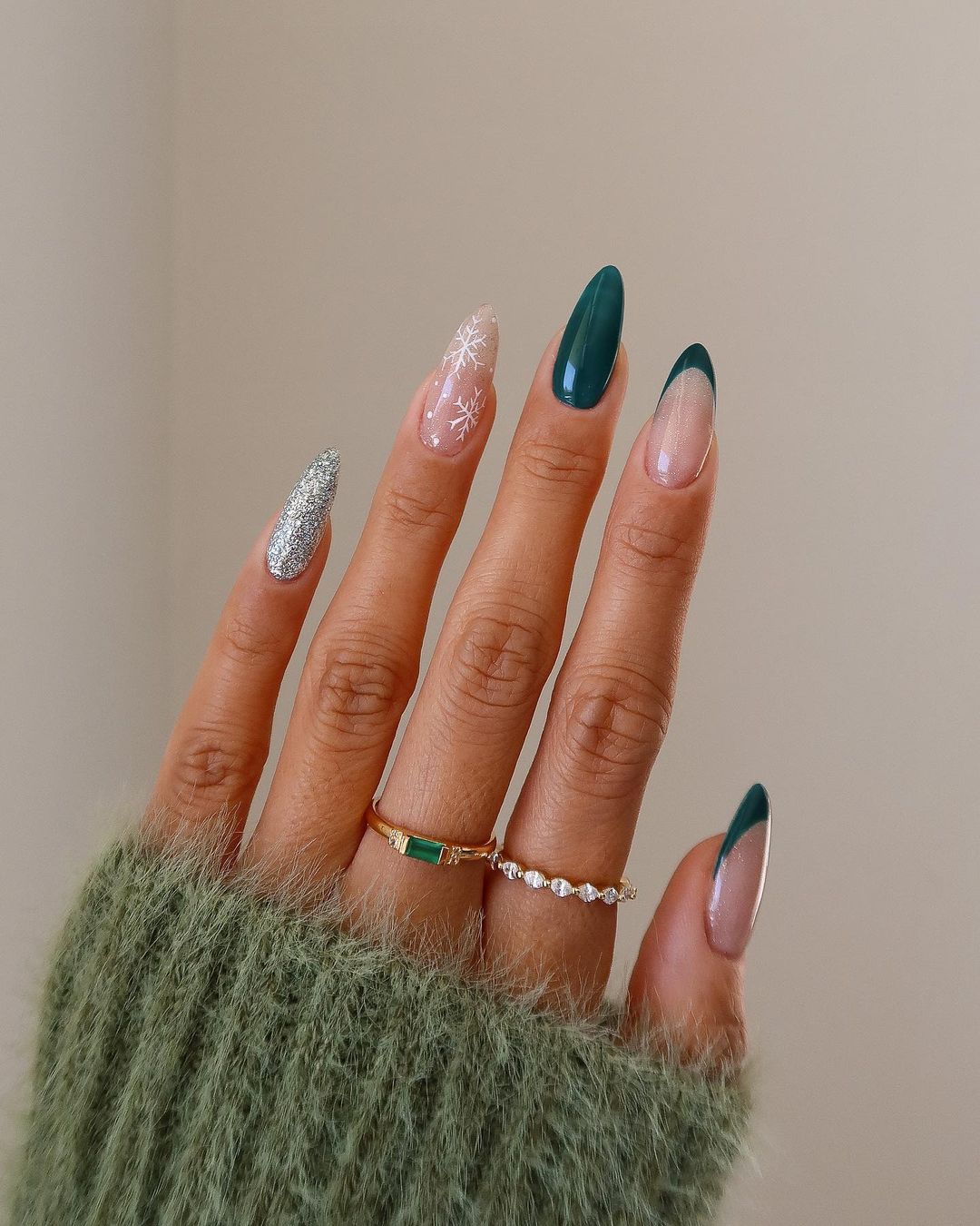 Green and White Nails