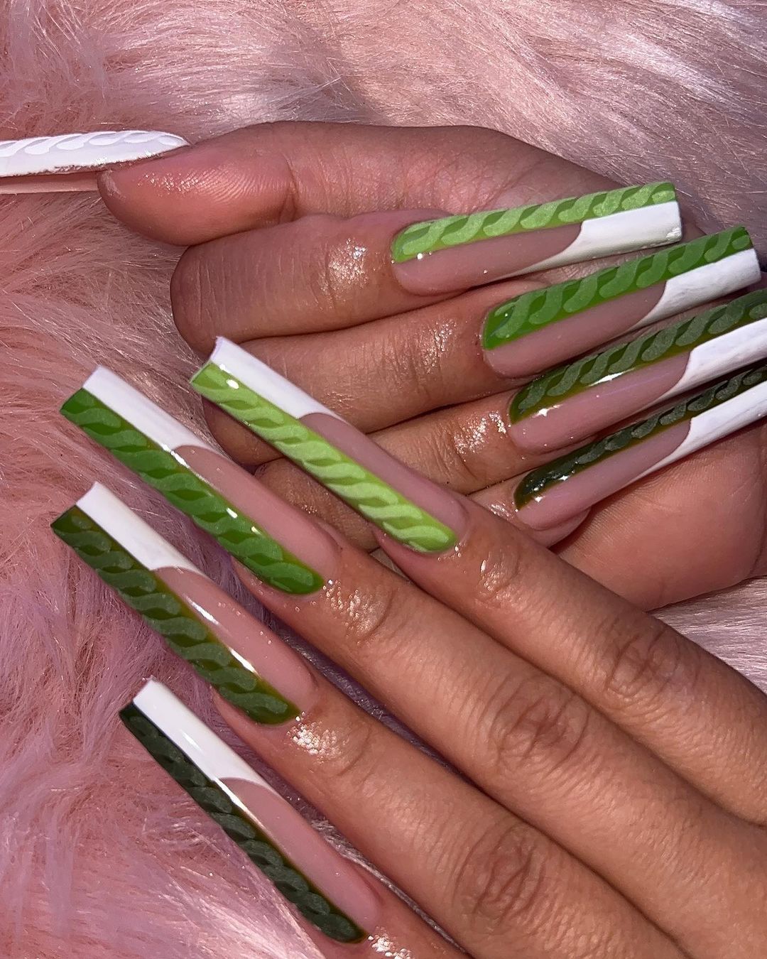 Green and White Nails