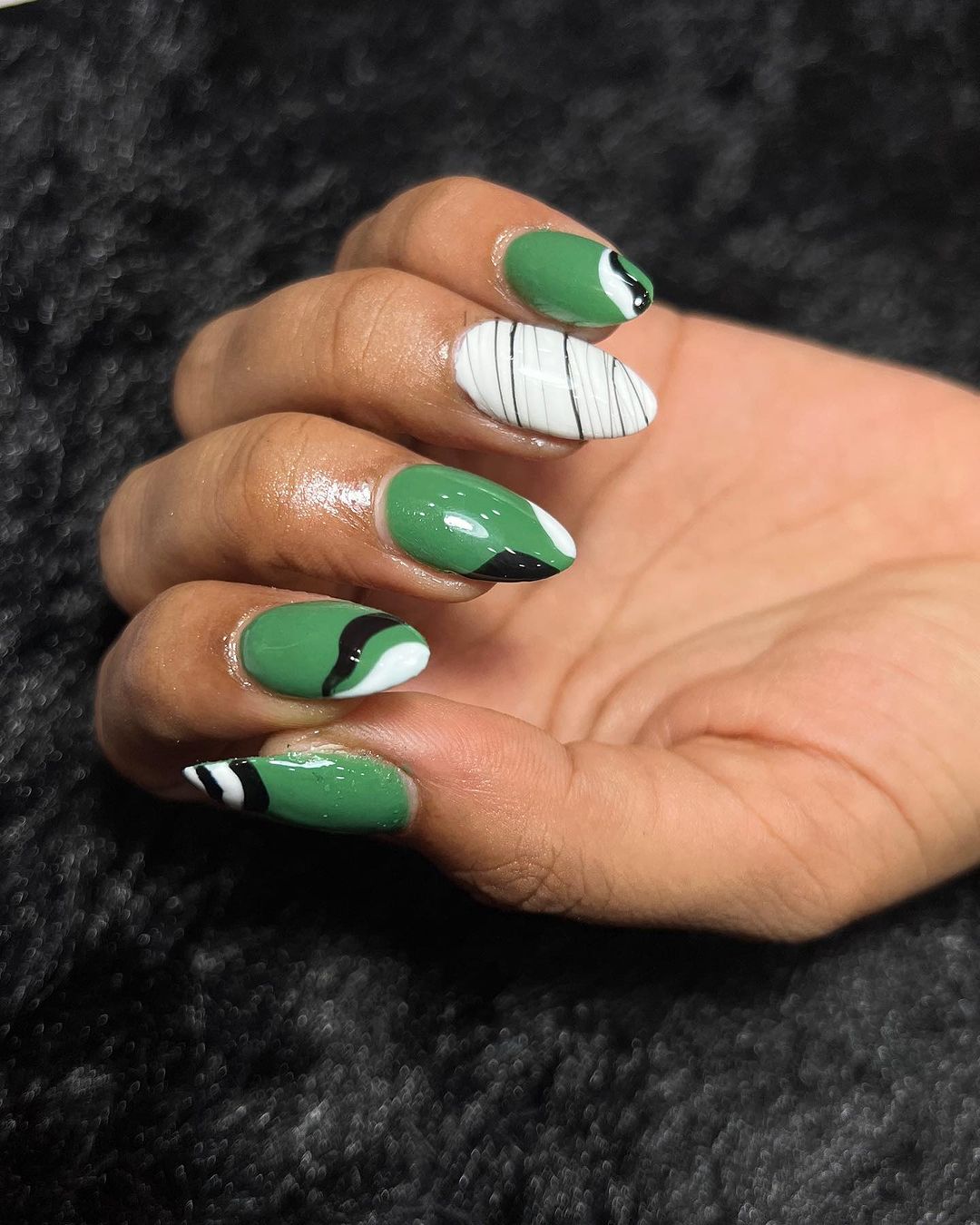 Green and White Nails