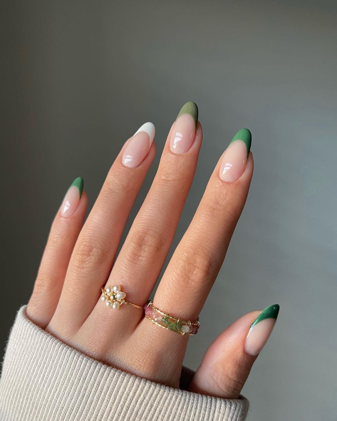 Green and White Nails