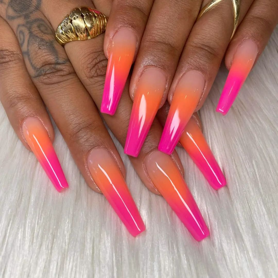 Hot Pink Orange Nails