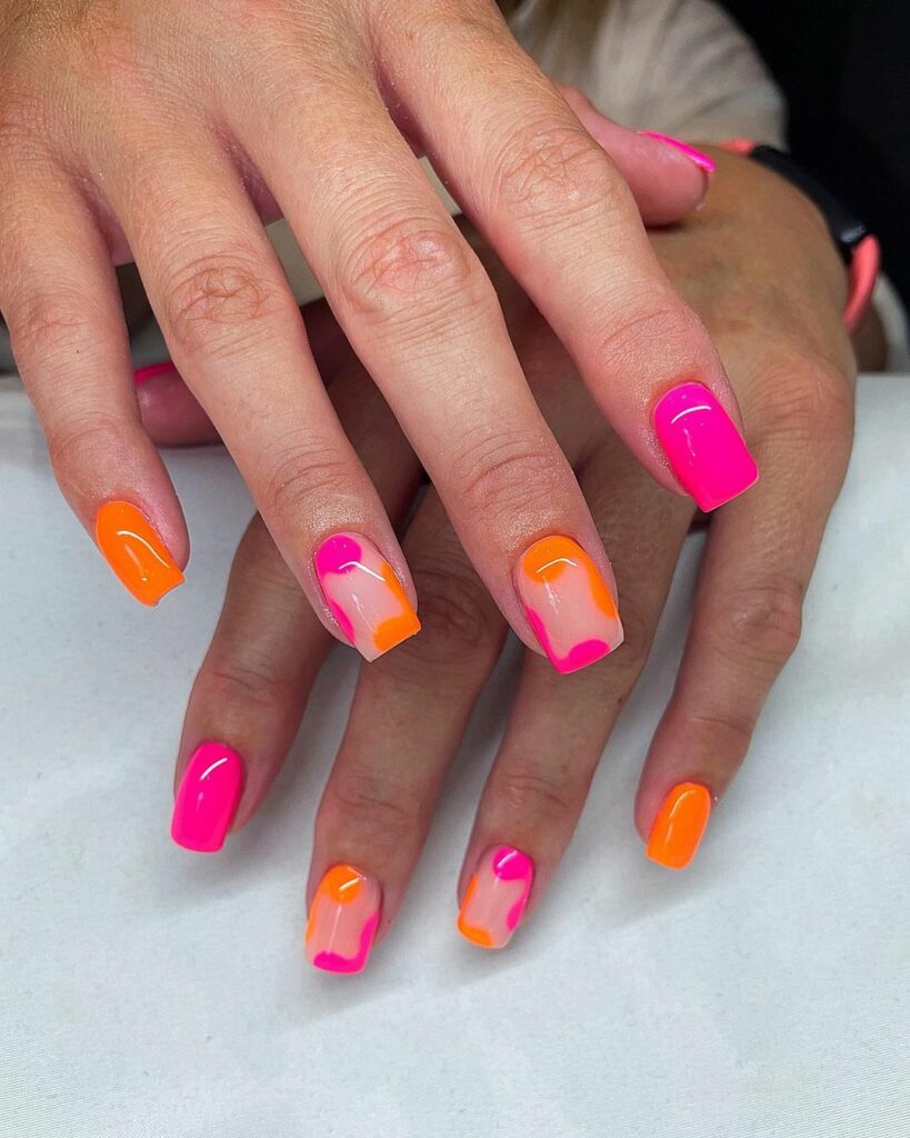 Hot Pink Orange Nails
