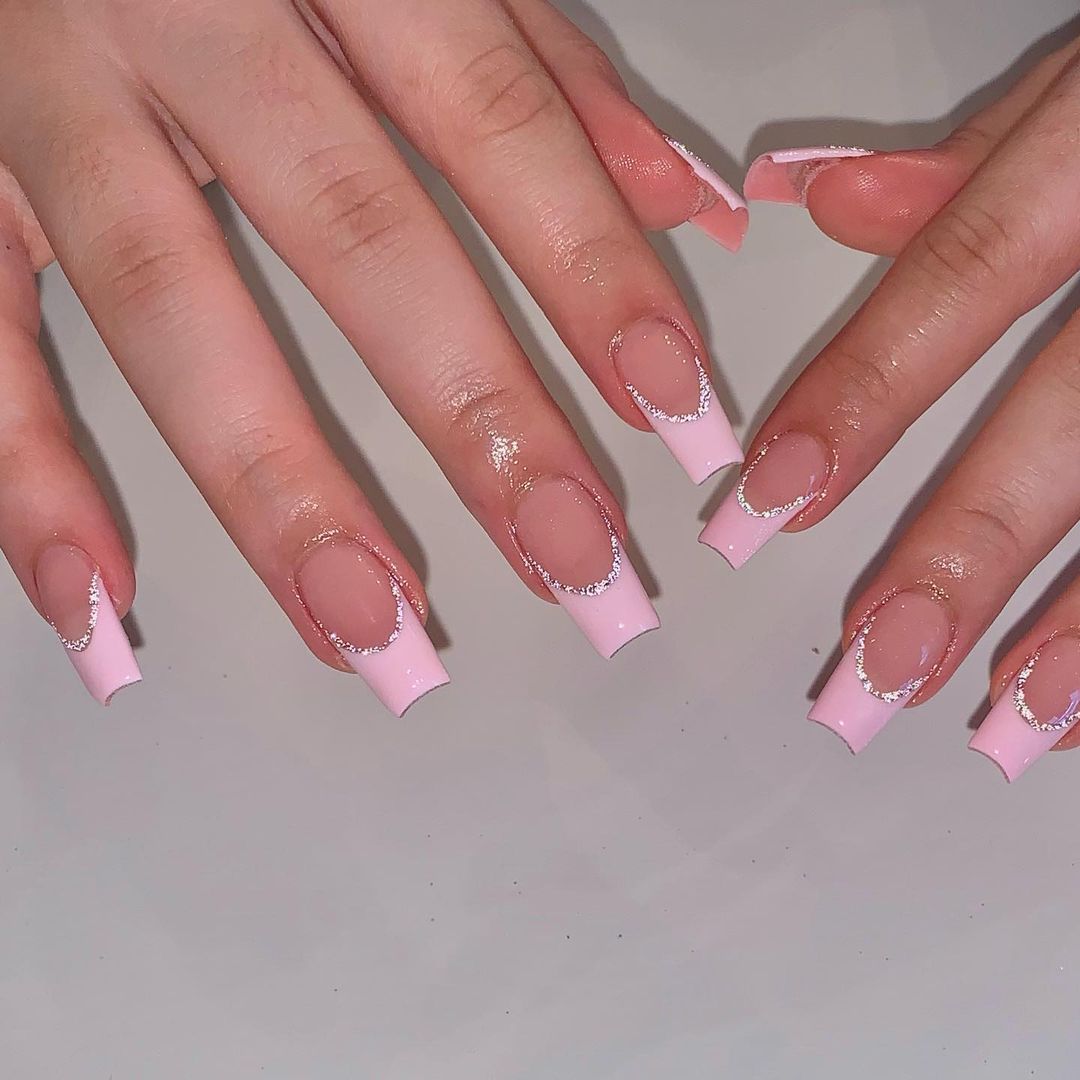 Light Pink French Tip Coffin Nails