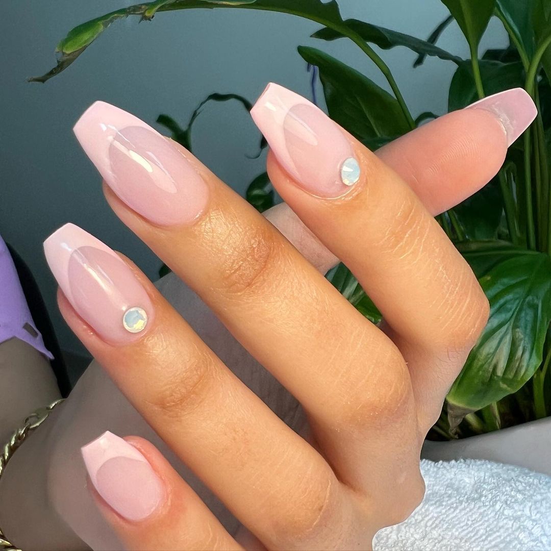 Light Pink French Tip Coffin Nails
