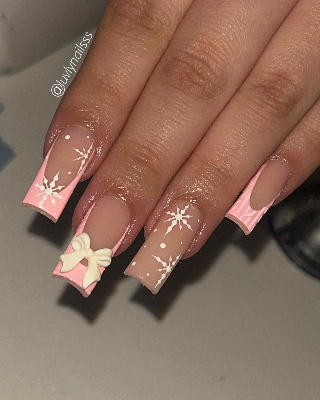 Light Pink French Tip Coffin Nails