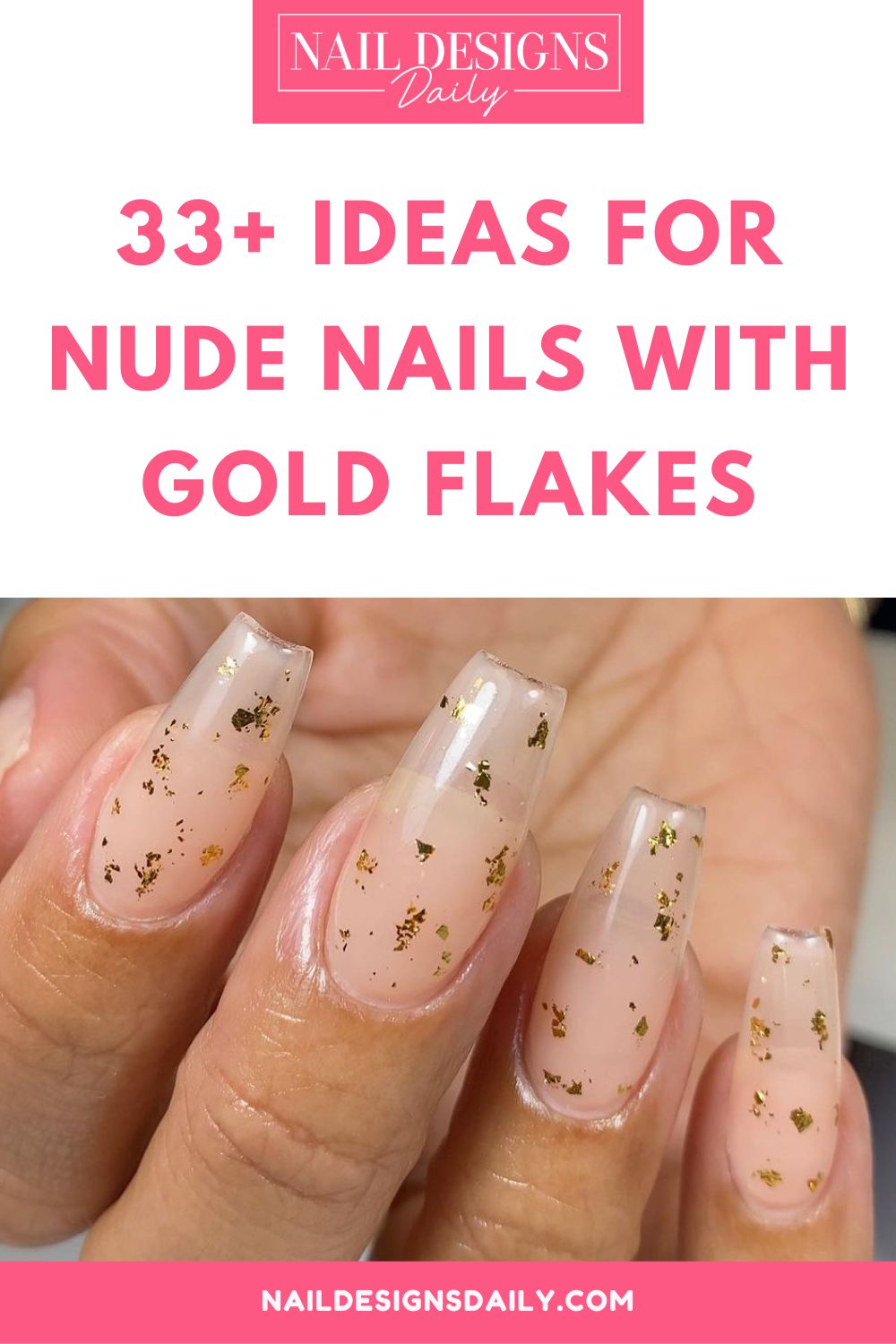 pinterest image for an article about Nude Nails with Gold Flakes