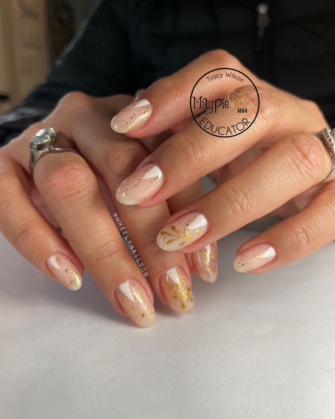Nude Nails with Gold Flakes