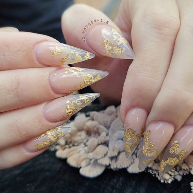 Nude Nails With Gold Foil