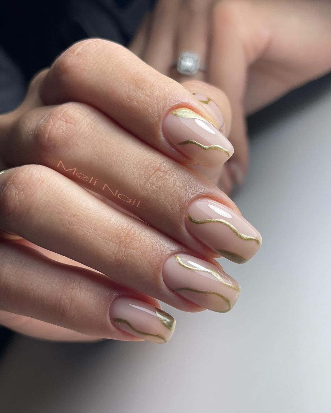 Nude Nails With Gold Foil