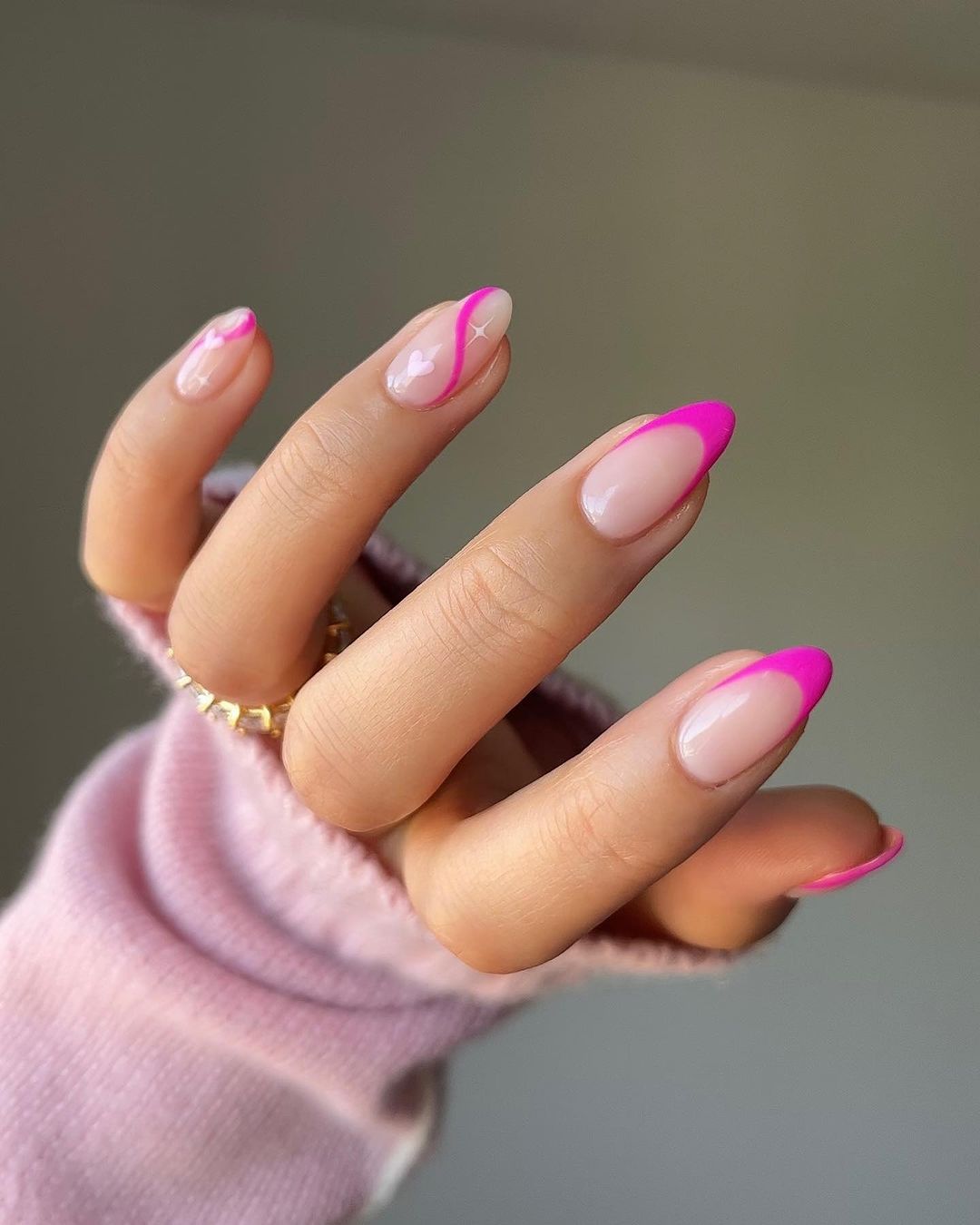 Pink French Tip Almond Nails