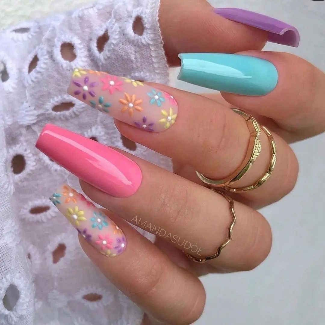 Pink and Blue Coffin Nail Designs