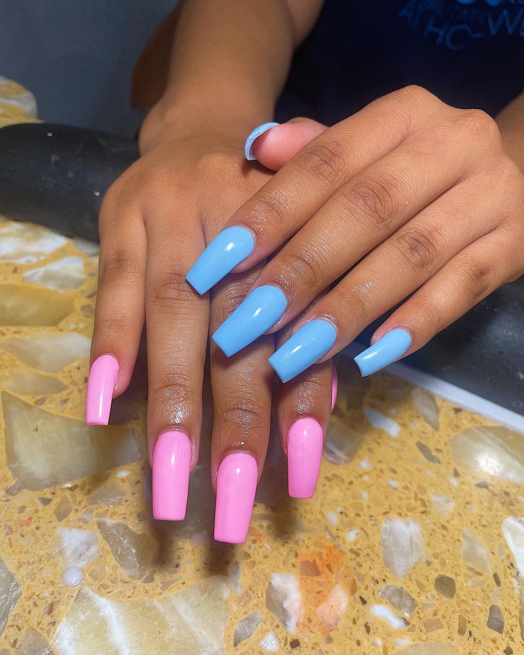 Pink and Blue Coffin Nail Designs