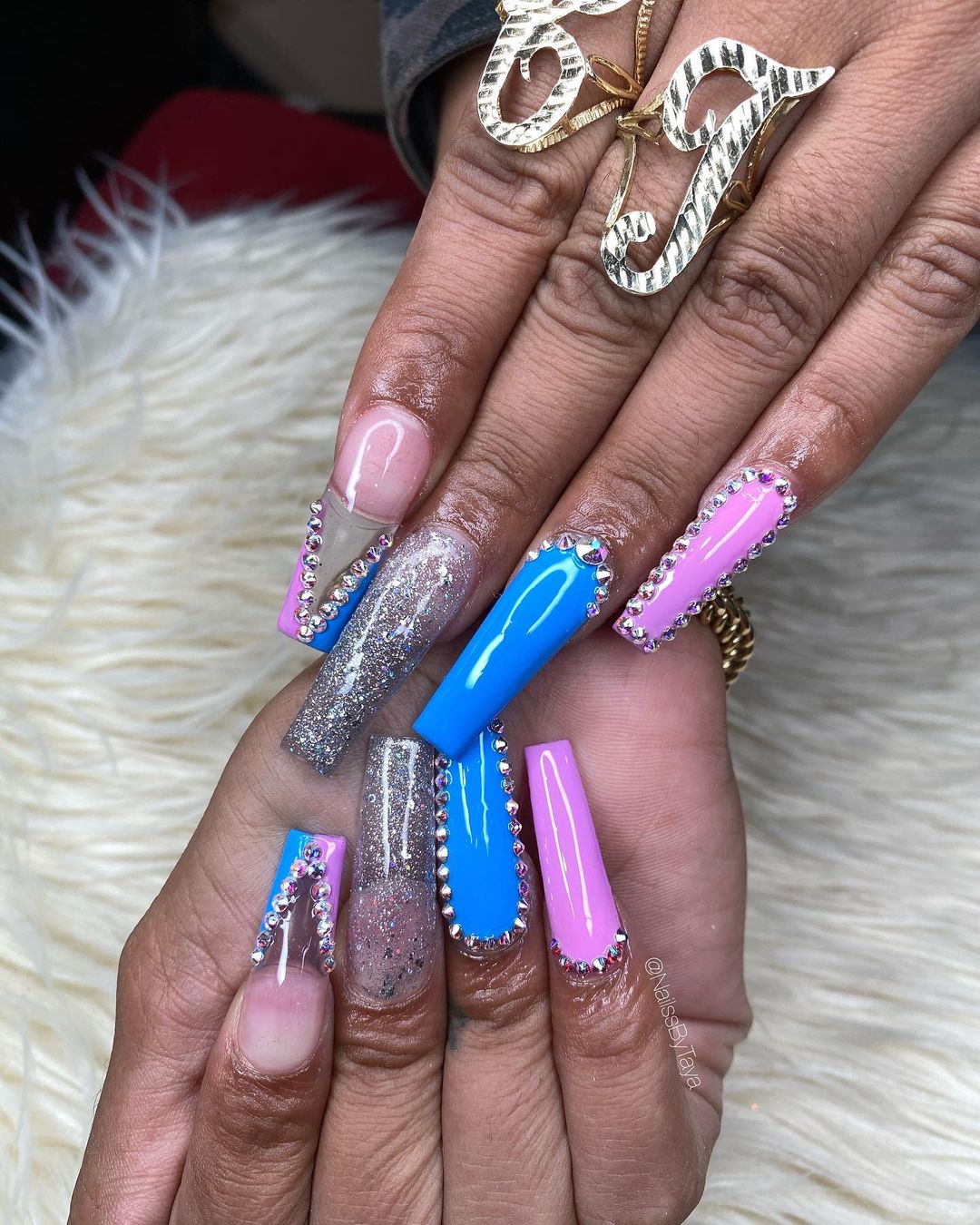 Pink and Blue Coffin Nail Designs