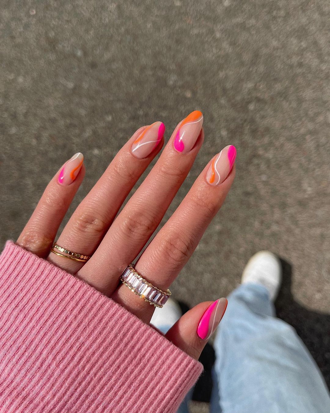 Pink and Orange Nails