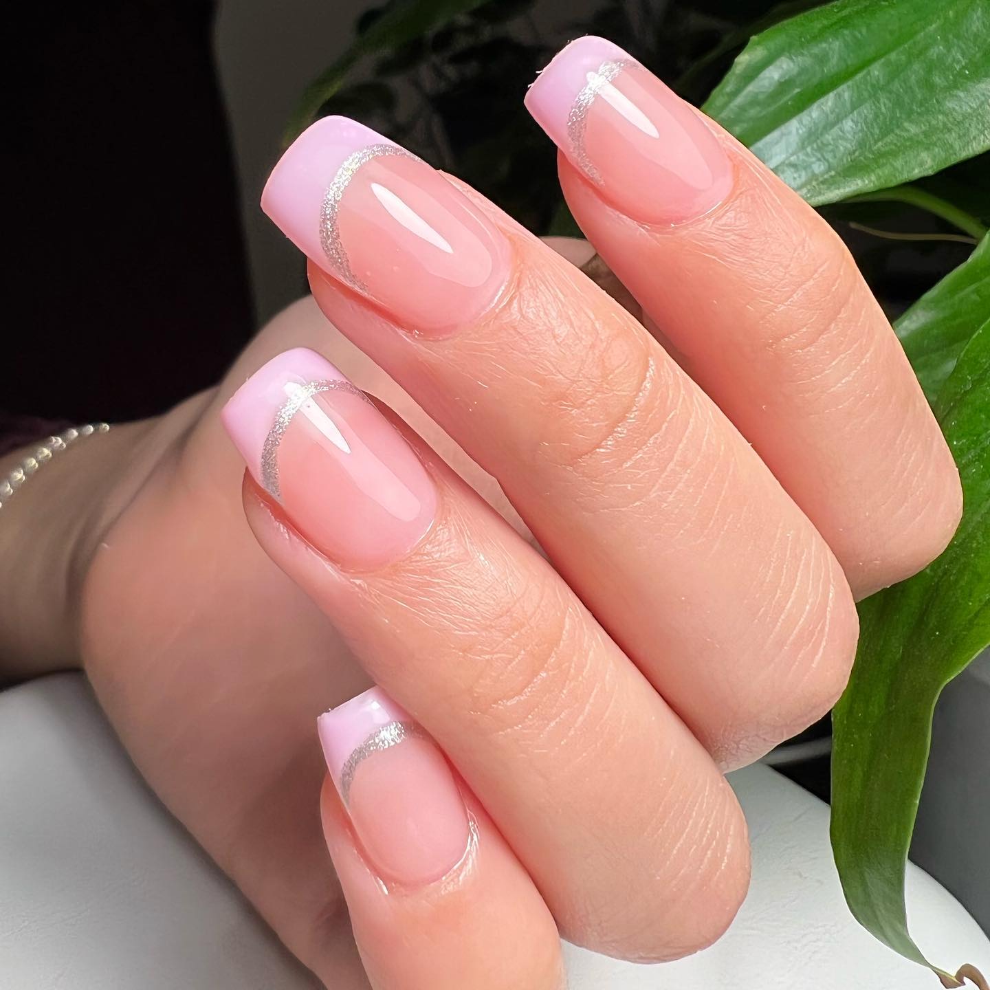 Pink and Silver French Tip Nails