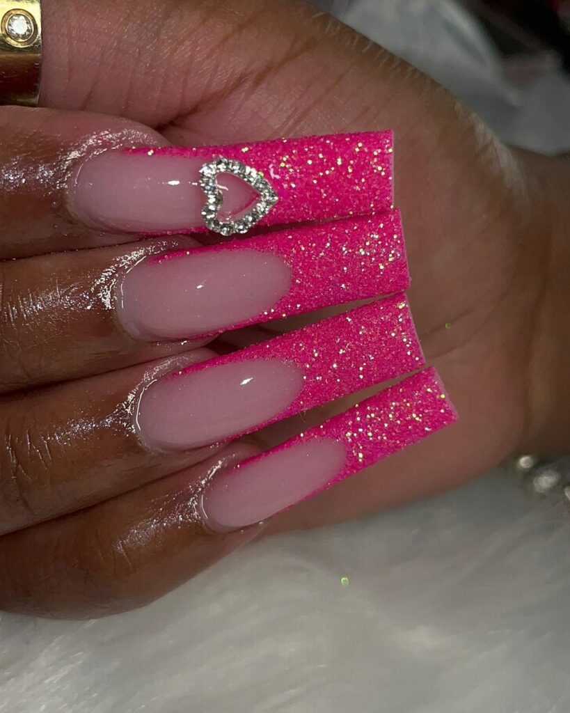 Pink and Silver French Tip Nails