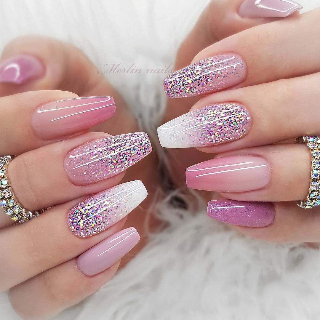 Pink and silver winter nails
