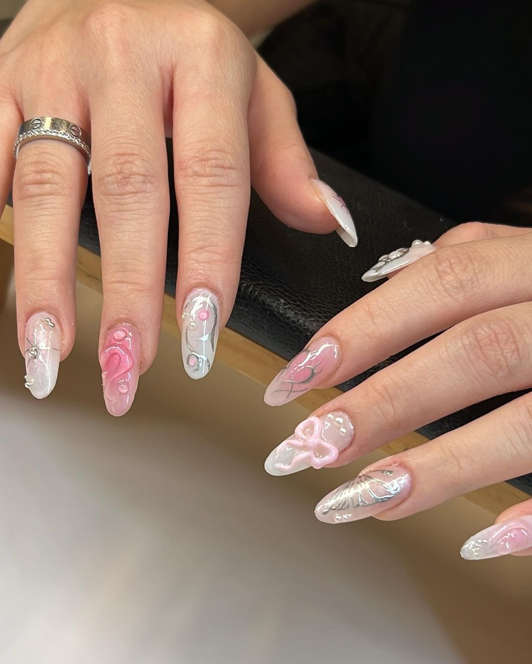 Pink and Silver Winter Nails