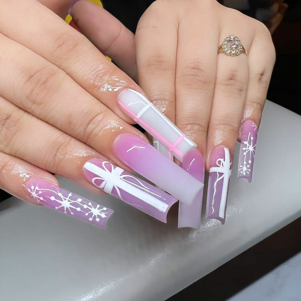 Pink and White Winter Nails