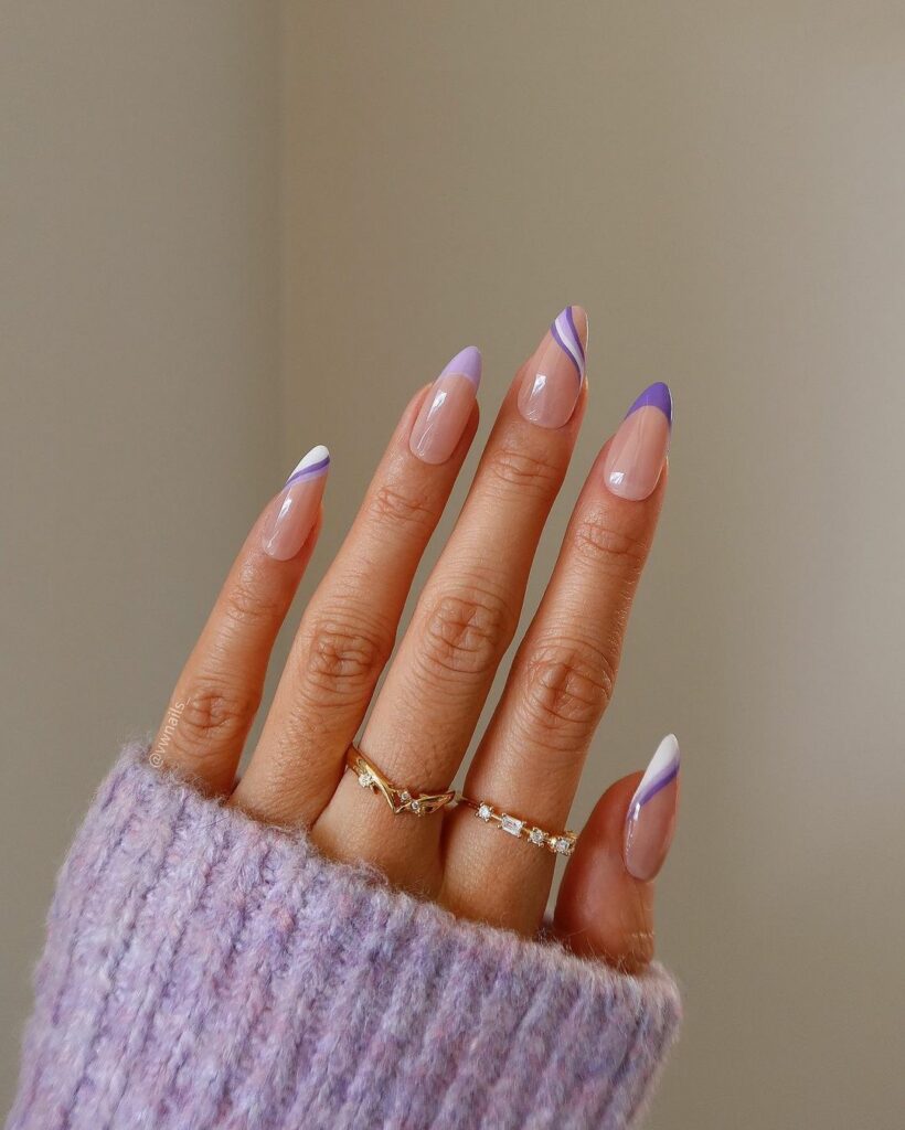 Purple and Silver French Tip Nails