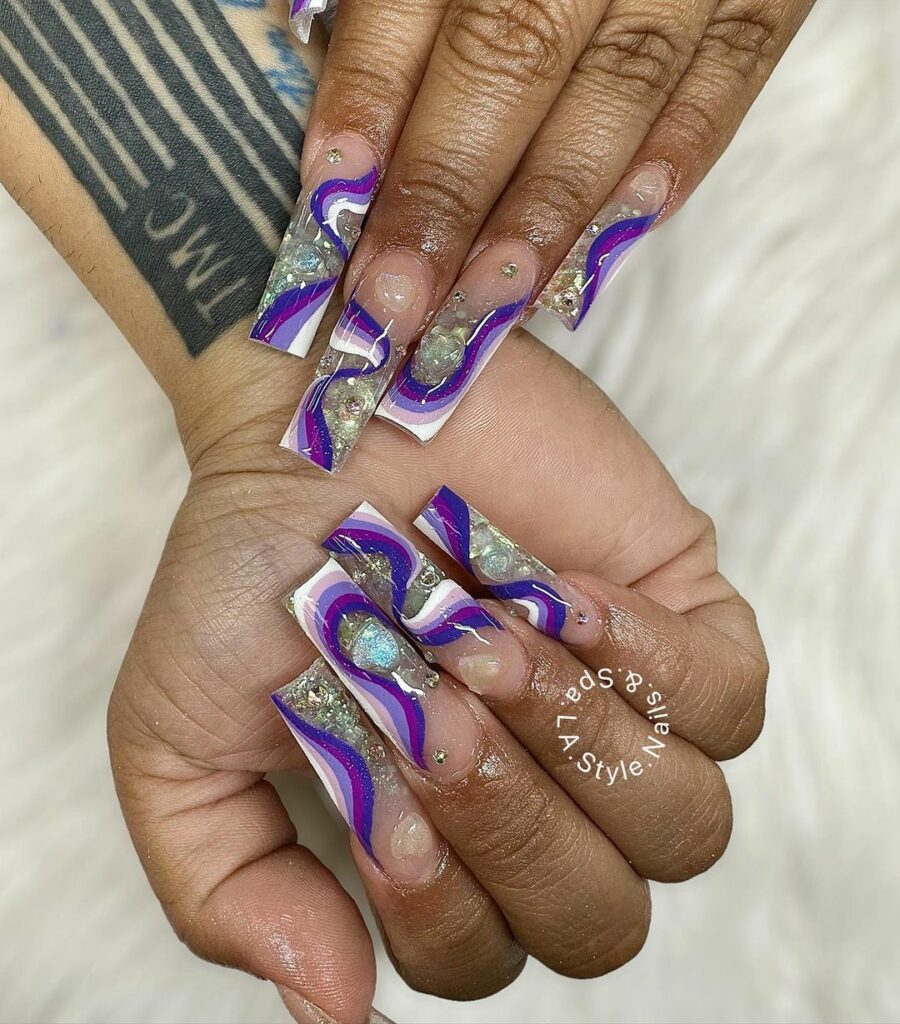 Purple and Silver French Tip Nails