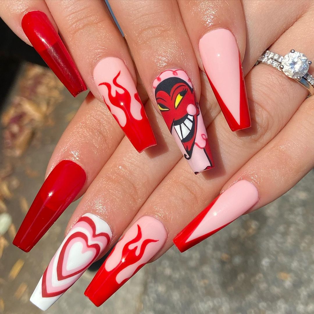 Red and Black Valentine's Day Nails