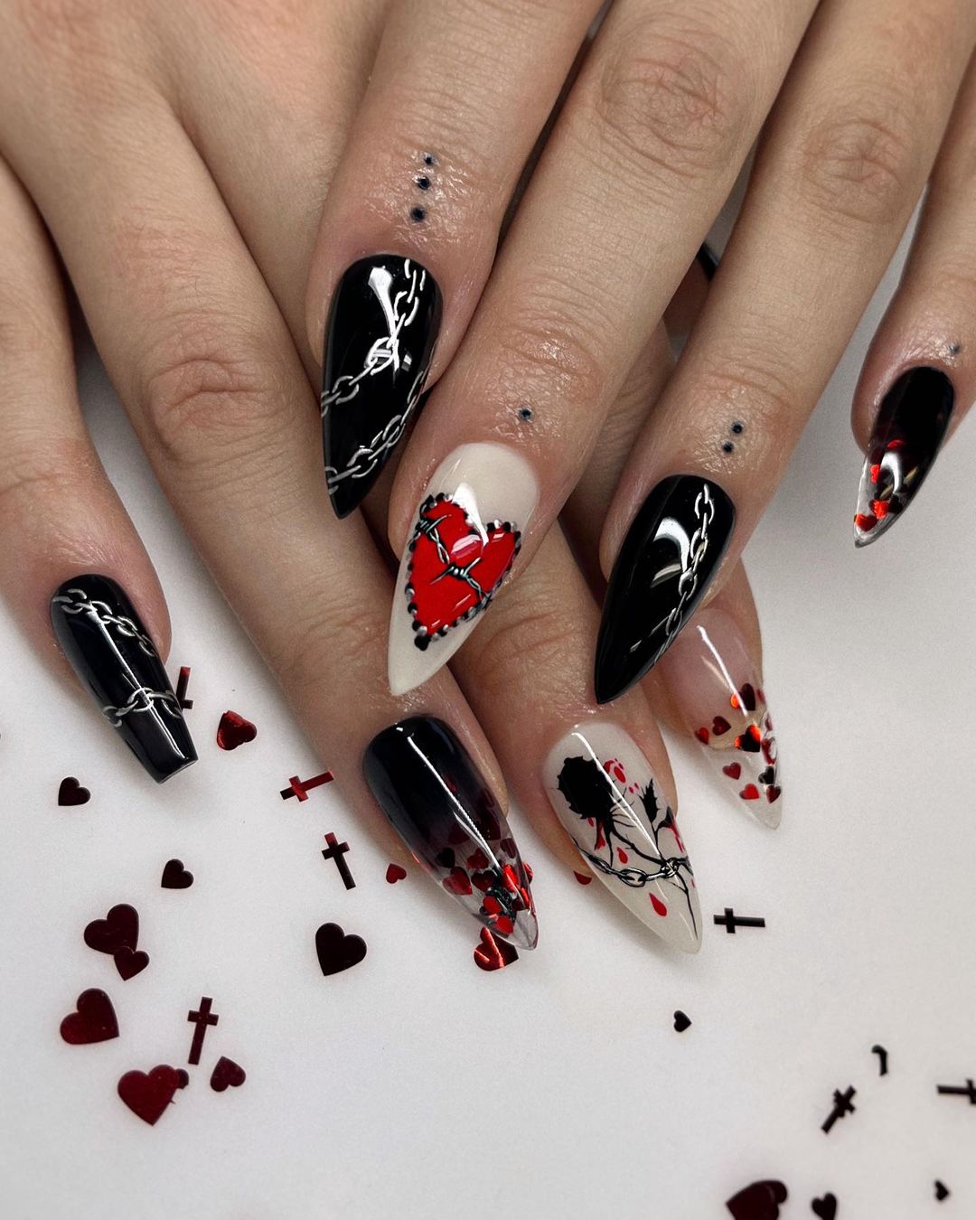 Red and Black Valentine's Day Nails