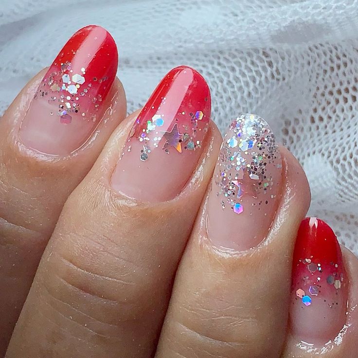 Red and Silver French Tip Nails