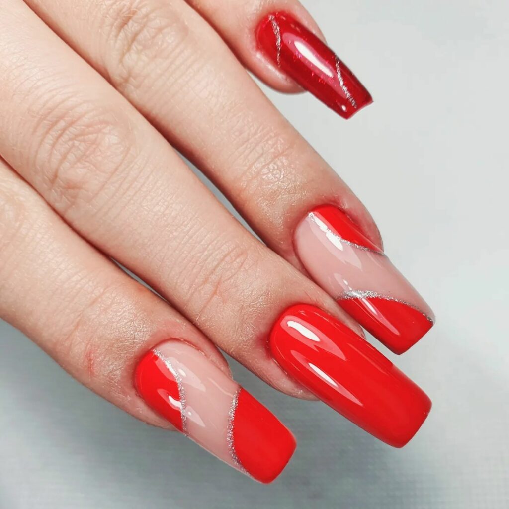 Red and Silver French Tip Nails