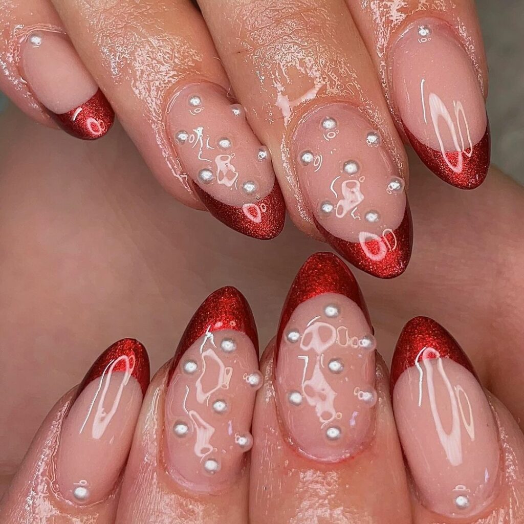 Red and Silver French Tip Nails