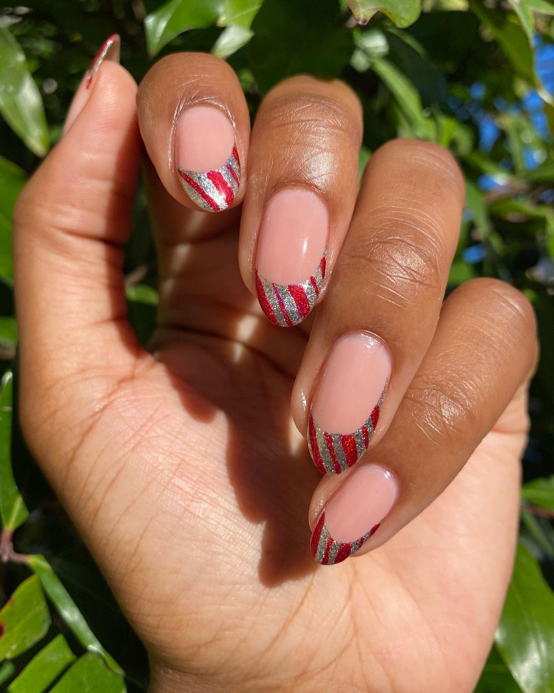 Red and Silver French Tip Nails