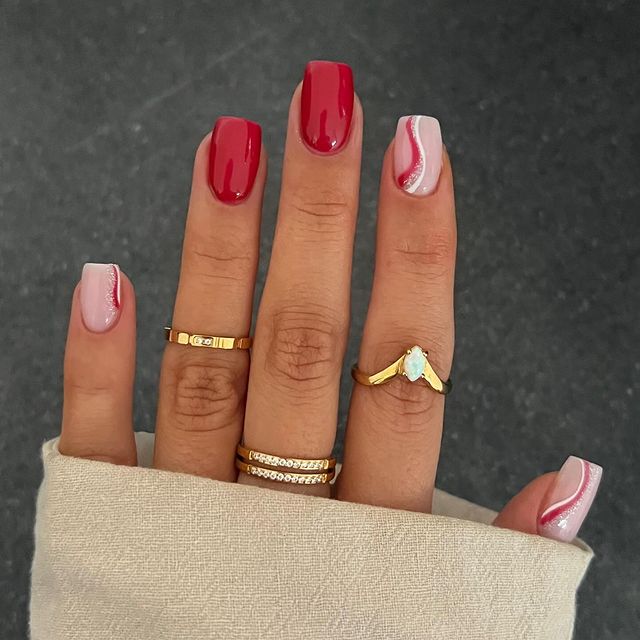 Red and White Acrylic Nails